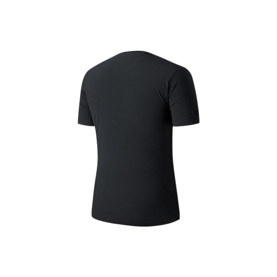 Anta Solid Color Logo National Flag Print Round Neck Short Sleeve T-Shirt Men Tops Black 152130102-2