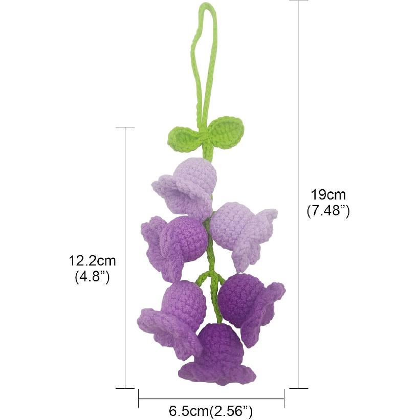 Car Rearview Mirror Hanging Ornament, Crochet Flower Basket Plant Accessory, Handmade Knitted Car Ornament Boho Accessory for Women (Lily of The