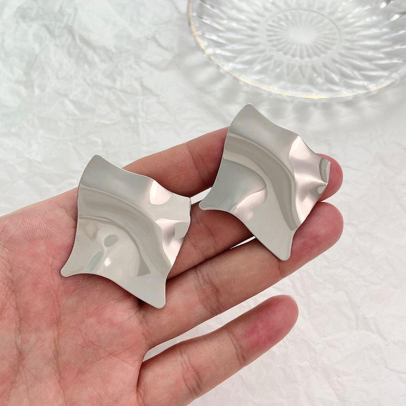 Europe and America Cross Border Retro Exaggerated Metal Lava Ruched Texture Stud Earrings Asymmetrical Geometric Earrings Earrings for Women