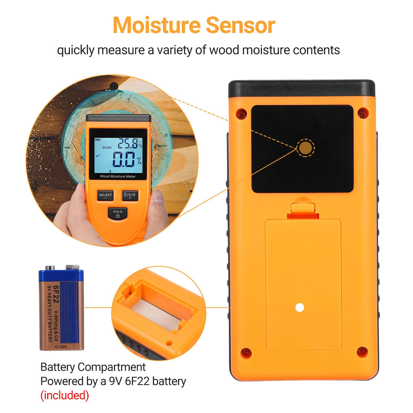 

GM630 Digital Wood Moisture Meter LCD Backlit Portable Wood Moisture Tester 8 Gears Switchable with 9V 6F22 Battery for