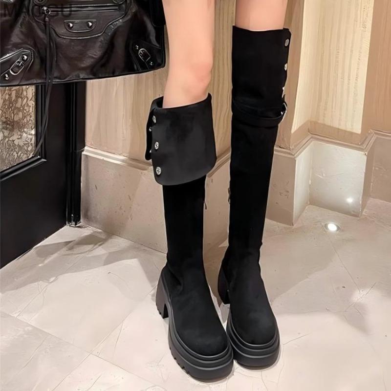 Maogu 2026 Over The Knee Boots Slim Stretch Fabric Winter Platform Heels Long Boots Sexy Shoes High-heeled Women Sock High Boots 35 чёрный 4350₽