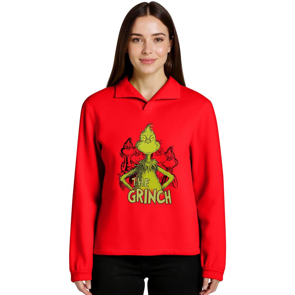 Women's Stand-up Collar Long-sleeved Pullover Top, Christmas Print Sports Top