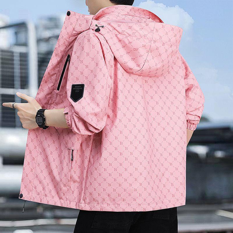 Spring and Autumn New Men's Casual Hooded Jacket Coat Solid Baseball Neck Zipper Windbreaker Coat Cycling Suit Versatile Coat