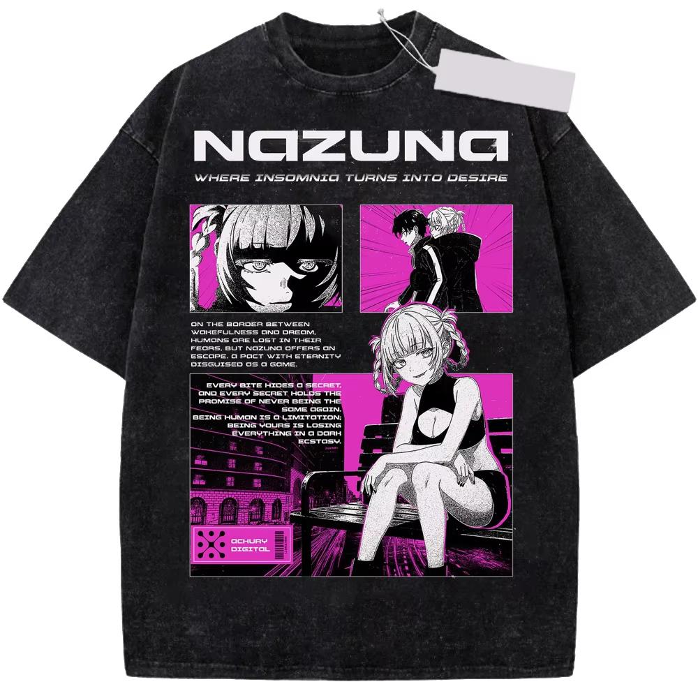 T-shirt Estiva Divertente Stile Hippie Taglie Forti Nera, T-shirt con Stampa Cartone Animato Anime Call of the Night