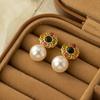 Bloemvormige Oorbellen Met Kleurrijke Agate Kralen Imitatie Parel Hangers Minimalistisch Elegante Sieraden Vrouwen