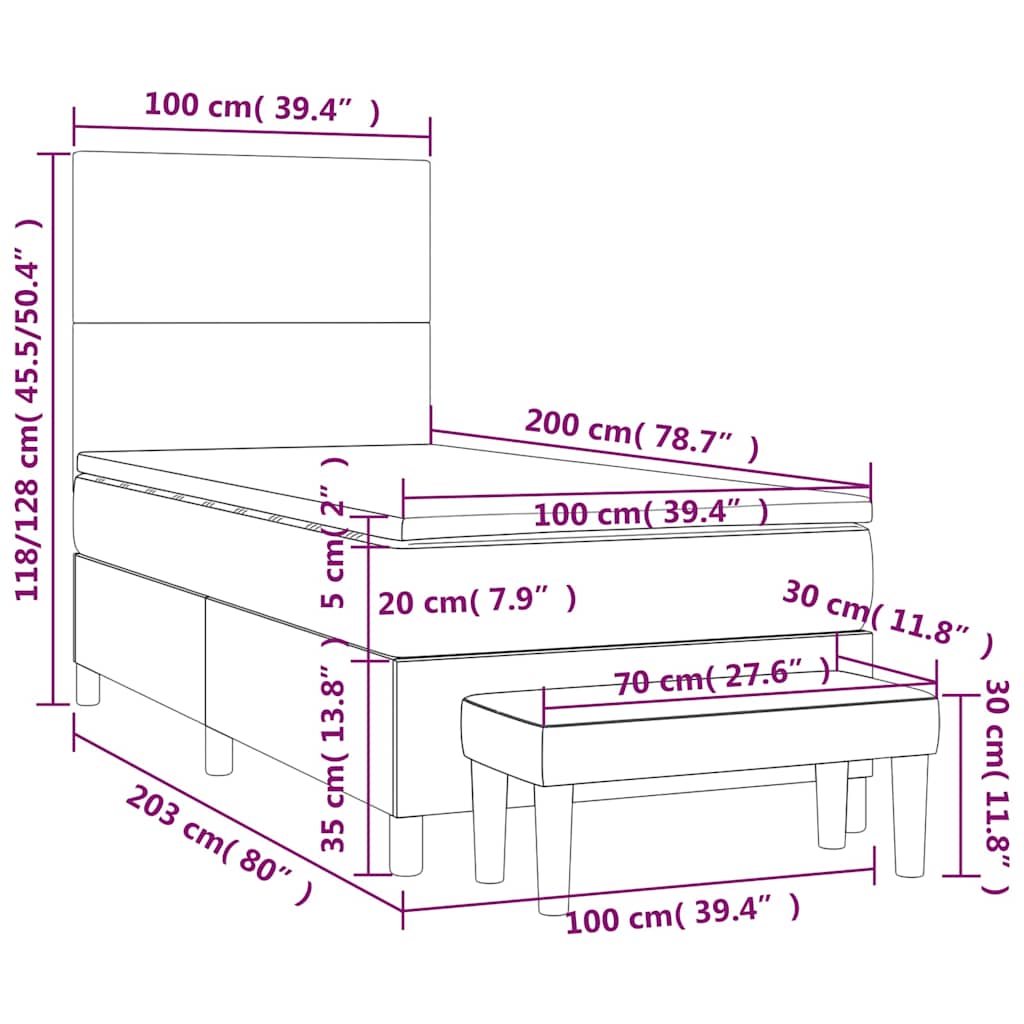 Box Spring Bed with Mattress Dark Blue 100x200 cm Velvet