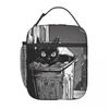 Vintage Black Cat And European Street Scene Insulated Lunch Bag for Women Kids Leakproof Food Boxes Thermal Lunch Box Tote
