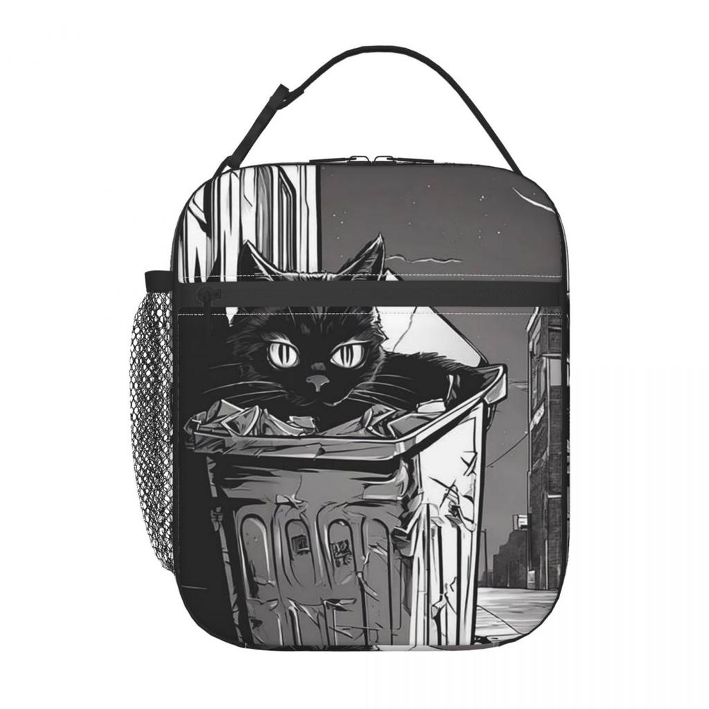 Vintage Black Cat And European Street Scene Insulated Lunch Bag for Women Kids Leakproof Food Boxes Thermal Lunch Box Tote