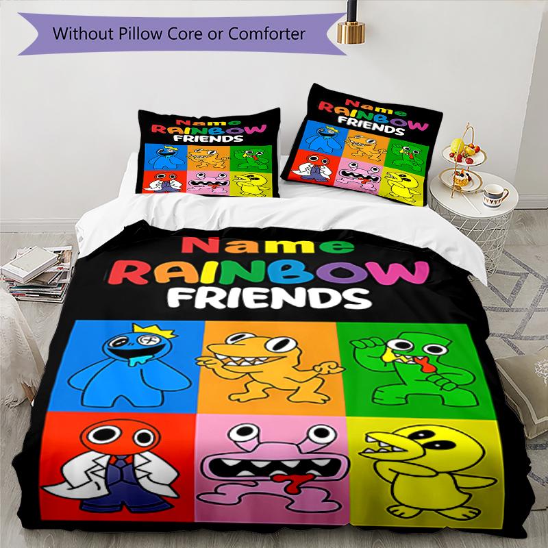 3-teiliges Bettwäsche-Set mit individuellem Namen Rainbow Friends Bettbezug mit Verschluss Enthält 1 Bettbezug & 2 Kissenbezüge, Weich und bequem für alle Jahreszeiten.