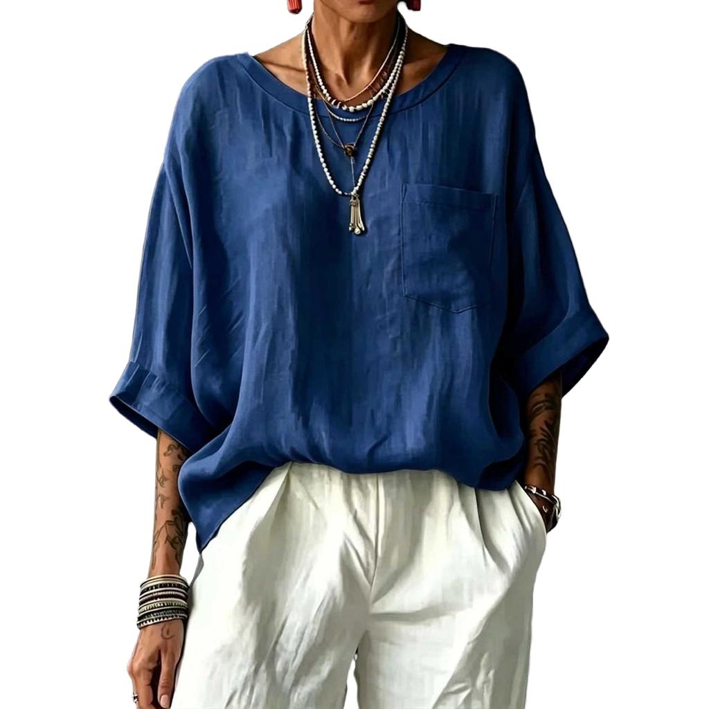 Women's Casual Cotton Linen Sleeve Loose Fit T-Shirt for Everyday Wear