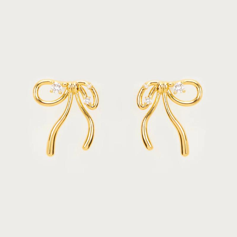 Fairy Tale Zircon Bow Earrings - Retro Gold-Plated Copper