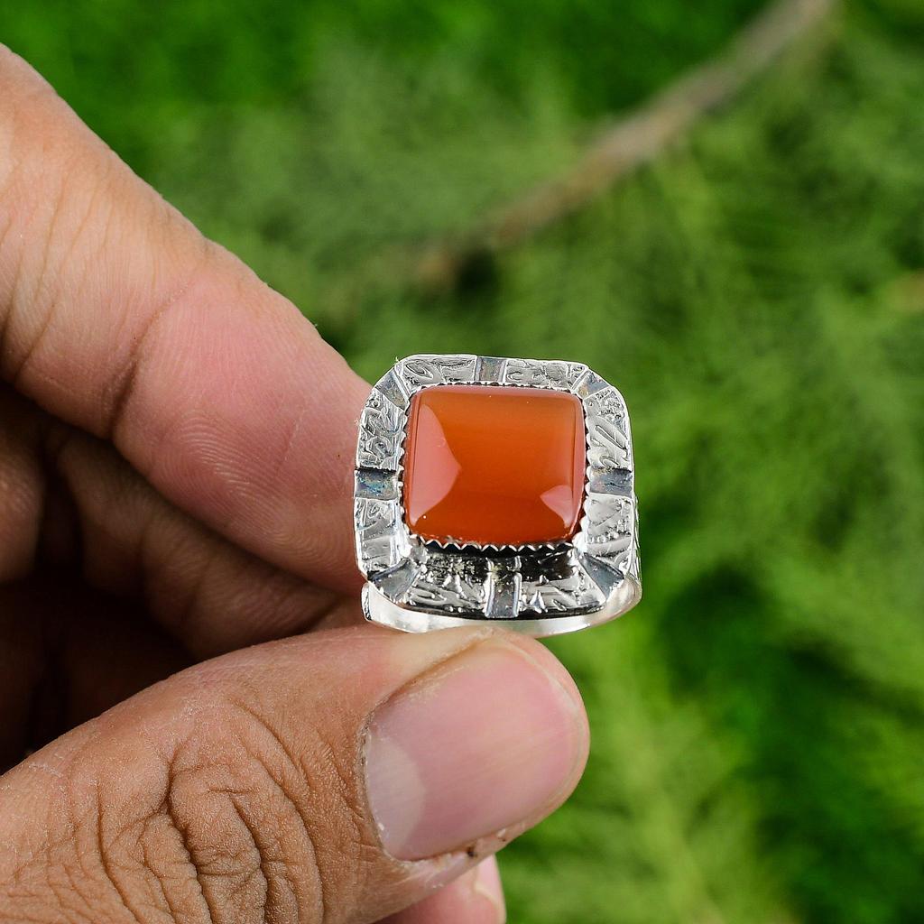 Natural Carnelian Gemstone Stackable Adjustable Ring 925 Silver For Girls
