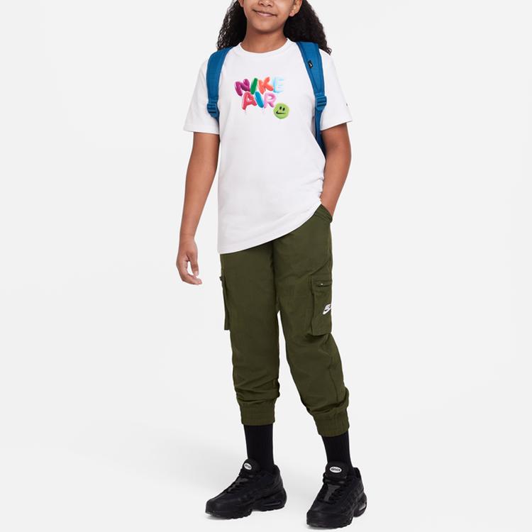 Nike Sportswear Balloon Letter Print Loose Casual Round Neck Short Sleeve T-Shirt Kids Tops White FD0853-100