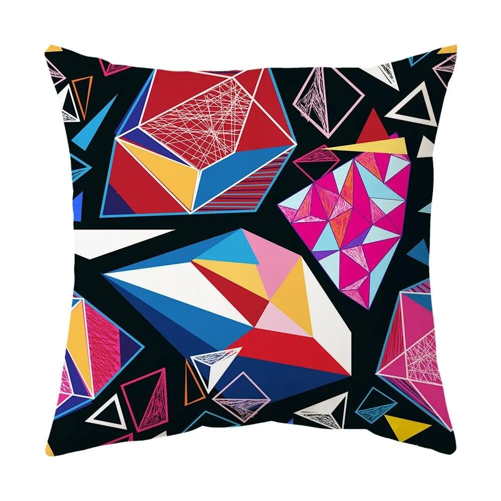 Colorful Geometric Abstract Pattern Printed Pillowcase, Sofa Cushion Cover, Office Car Decoration, Personalized Home Decoration