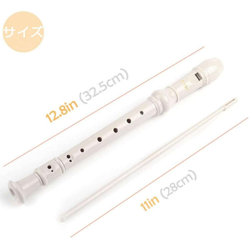 Everjoys German-Style C Key Flute Set 8-Hole Full-Size Detachable 3-Piece ABS Music Recorder with Cleaning Rod Bag Fingering Chart Milky White
