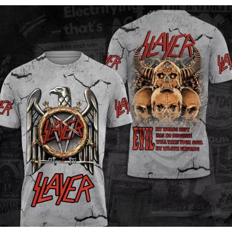 3D Printed T-shirt From Metal Rock Band Slayer Men's T-shirt, Hip-hop Street T-shirt, Fashionable Short-sleeved Top
