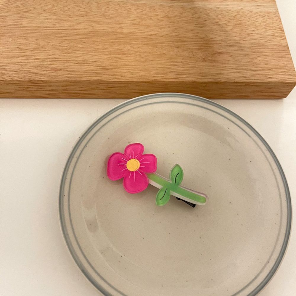 Cute Plastic Bangs Clip Women Hair Clip Headwear Korean Style Hairpin Pink Flower Barrette