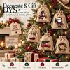 Santa Claus Snowman Reindeer Prints Christmas Jute Burlap Gift Bags, Drawstring Treat Candy Small Bags for Parties Bag, Reusable Linen Packaging Pouch