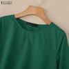 ZANZEA Women Casual Round Neck 3/4 Sleeve Loose Irregular Blouse