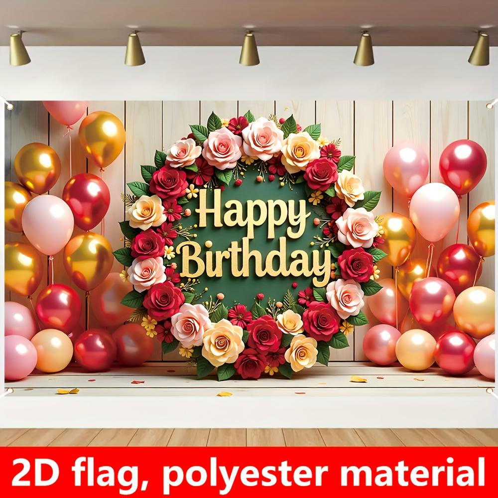 1Pcs Happy Birthday Balloons Floral Celebration Decoration Background Birthday Backdrop Decorations For Photo Studio Booth Party