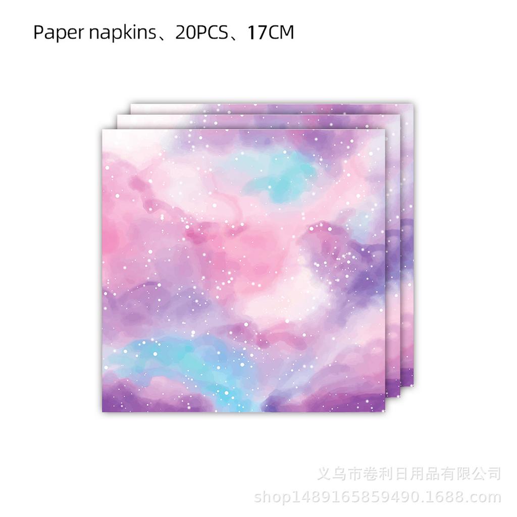 Rosa, Sternenhimmel, Themenpartyzubehör Batik Farbverlauf Regenbogen Einweg Partydekoration Rosa Pappteller Pappbecher