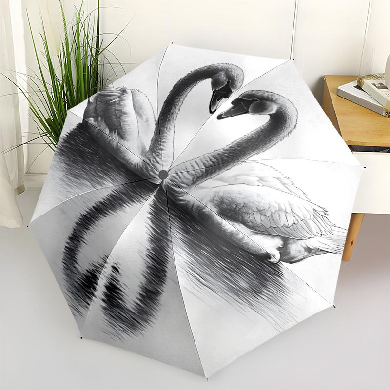 1pc Swans Heart Automatic Open/close Umbrella, 8-Rib sturdy structure, Auto Folding/Opening, Portable Travel Umbrella for Women, c32