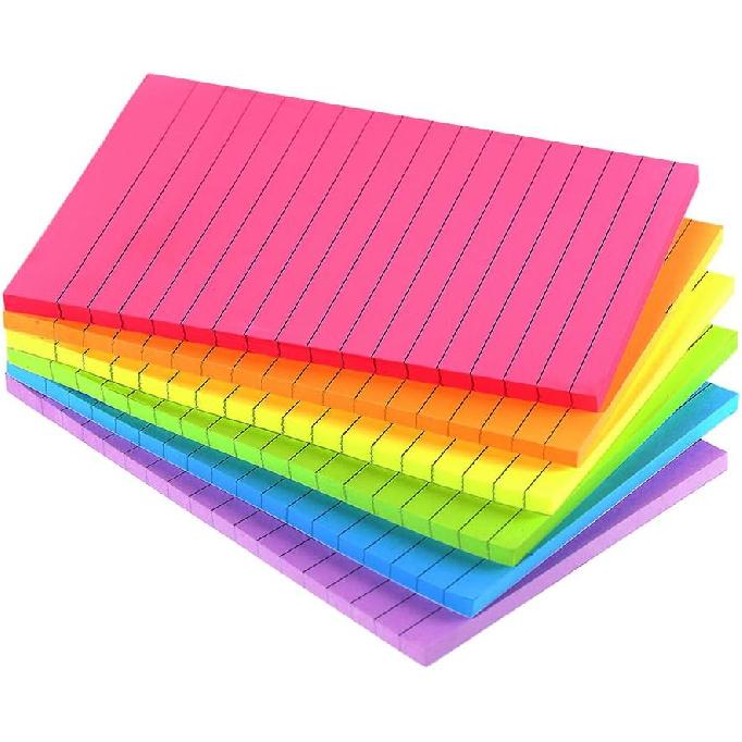 Lined Sticky Notes 4X6 in Bright Ruled Stickies Colorful Super Sticking Power Memo Pads, 45 Sheets/pad, 6 Pads/Pack