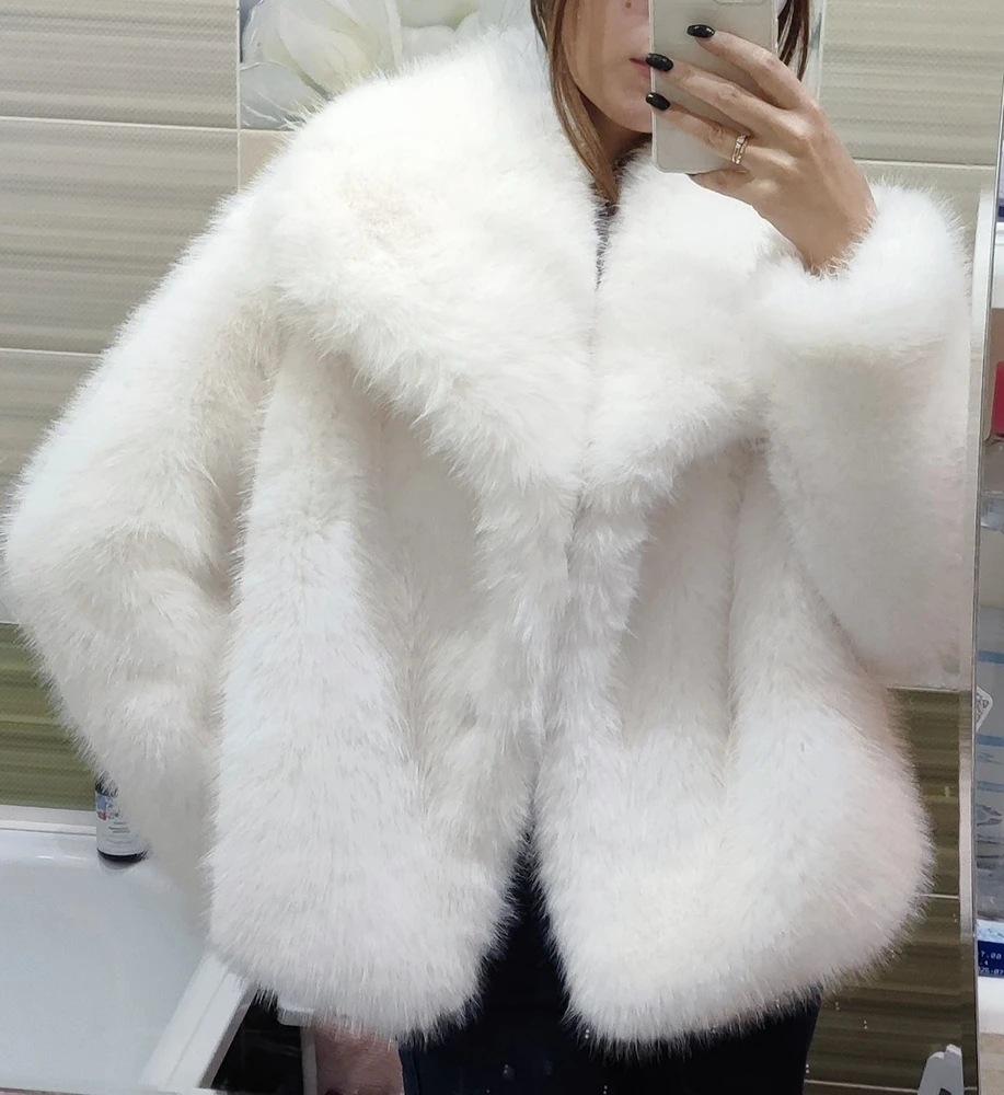 Women's Fluffy Faux Fur Lapel Coat - Casual Fox Fur Jacket
