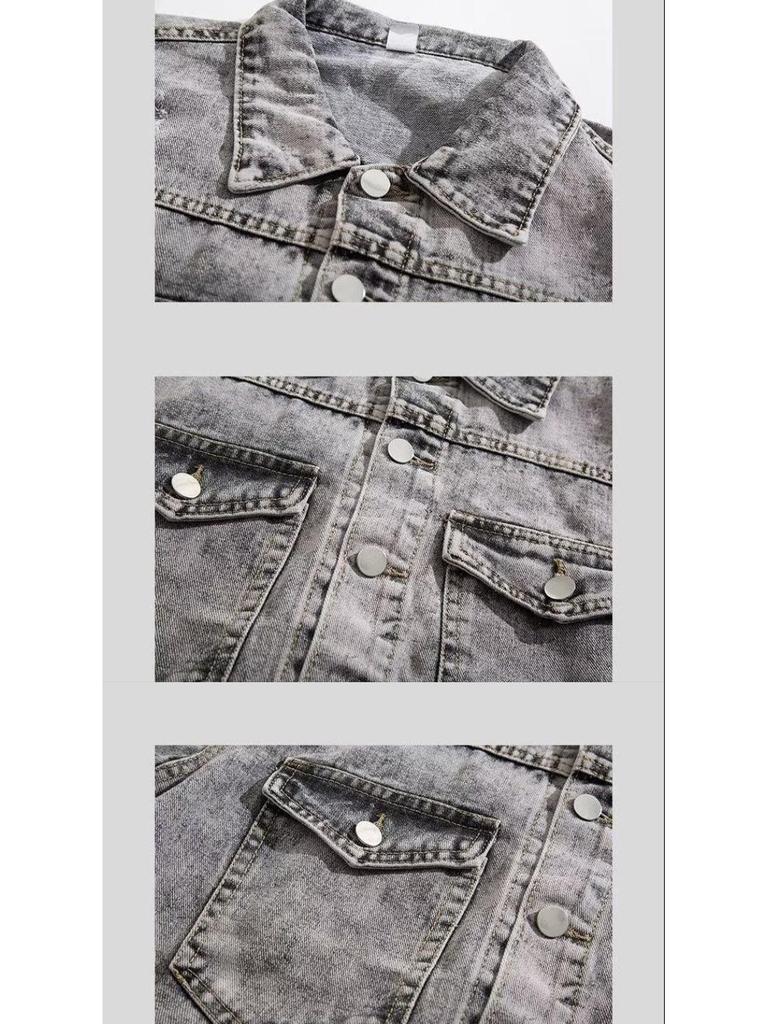 Men's Retro Washed Denim Jacket - 2025 Autumn/Winter Loose Distressed Lapel Workwear