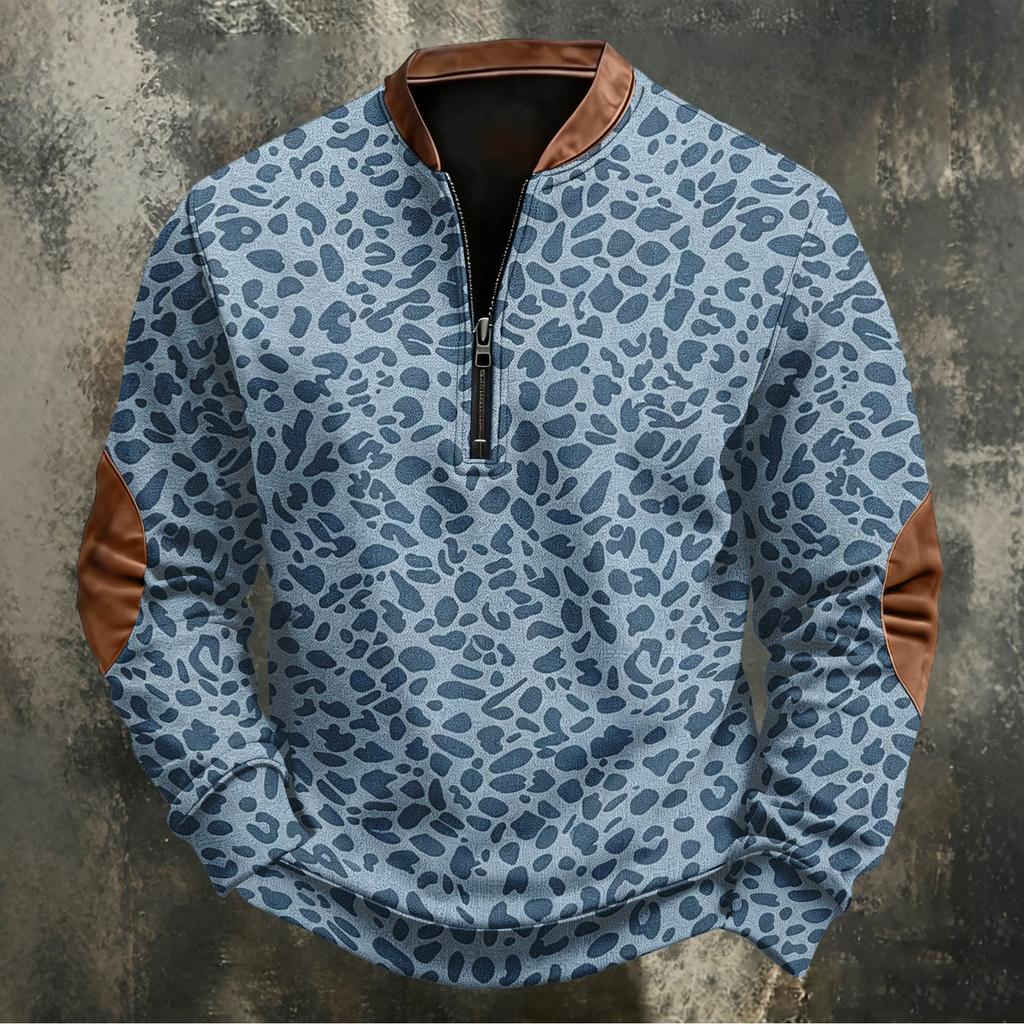 Men's Retro Long Sleeve Sweatshirt with Leopard Print