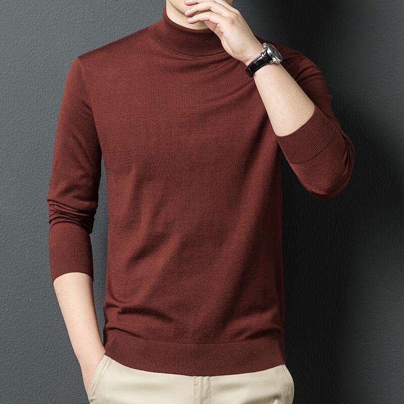 Yiliteng Men's Merino Wool Blend Half-High Collar Knitted Sweater