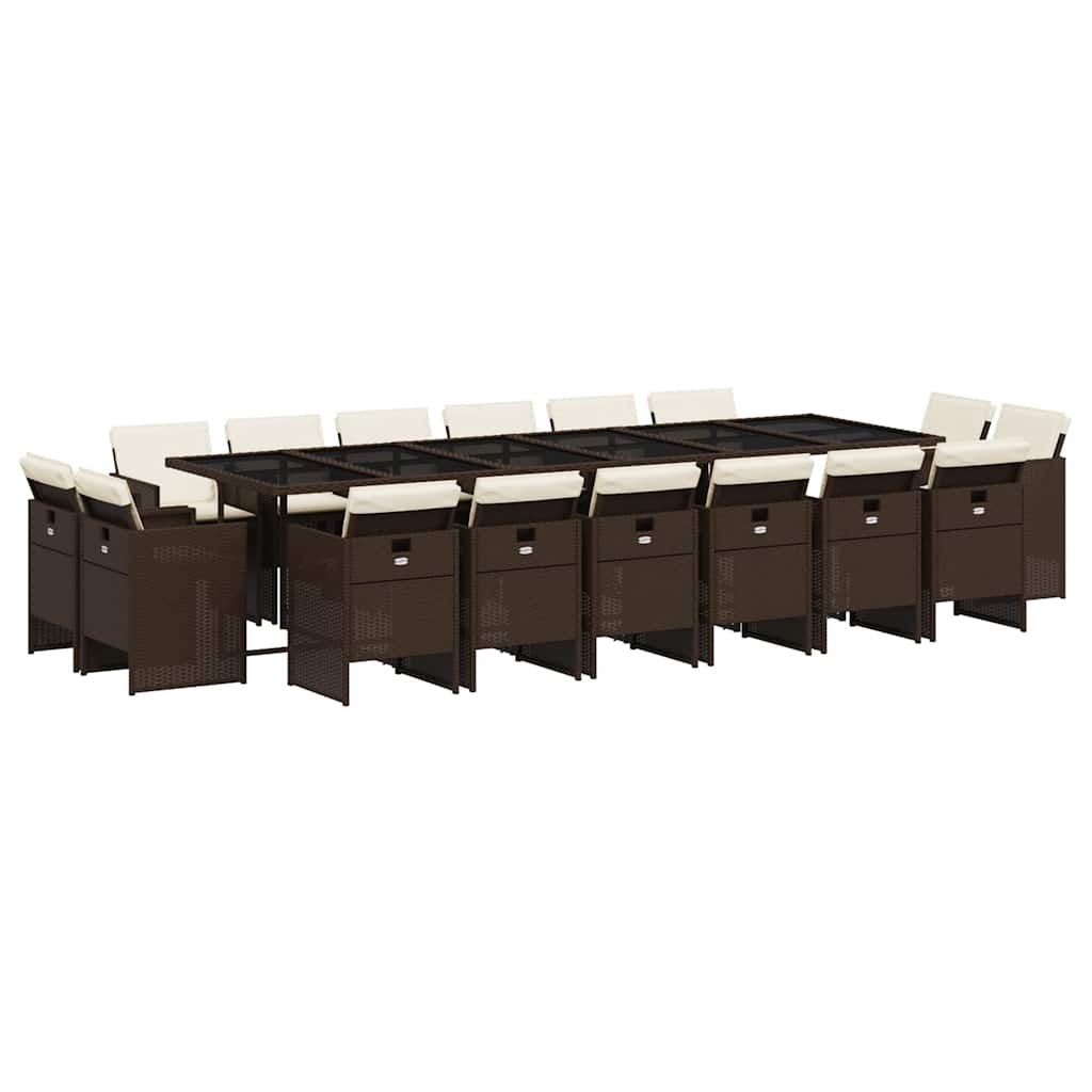 17 Piece Brown Poly Rattan Garden Dining Set with Cushions