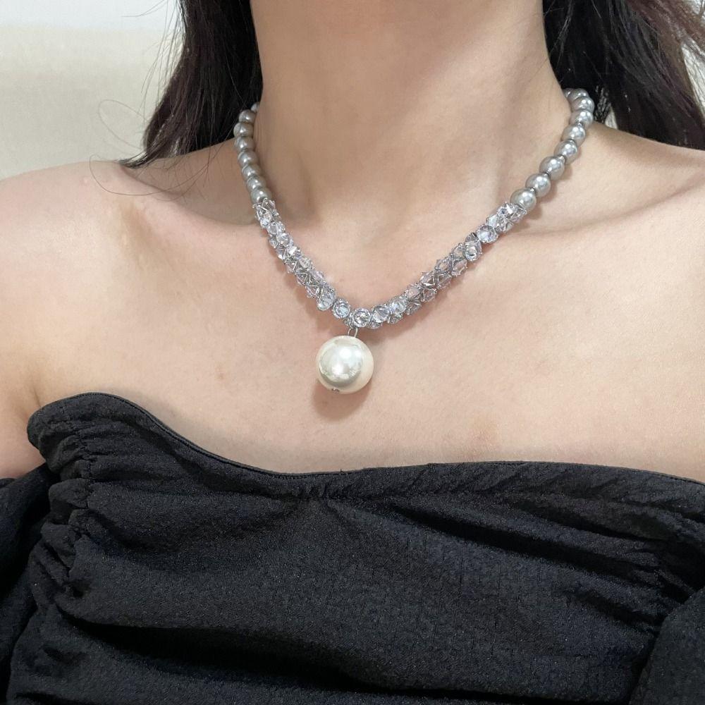 Elegant Crystal Pearls Necklaces Temperament French Style Chokers Patchwork Bead Neck Chain Gift