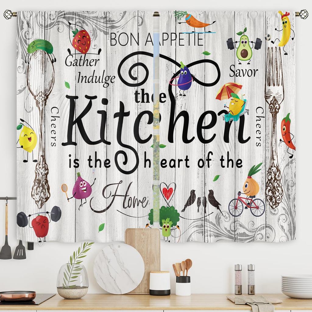 Farmhouse Fall Autumn Kitchen Curtains Rustic Flower Print Bedroom Living Room Treatment Window Drapes Curtain With Blackout Polyester Perfect For