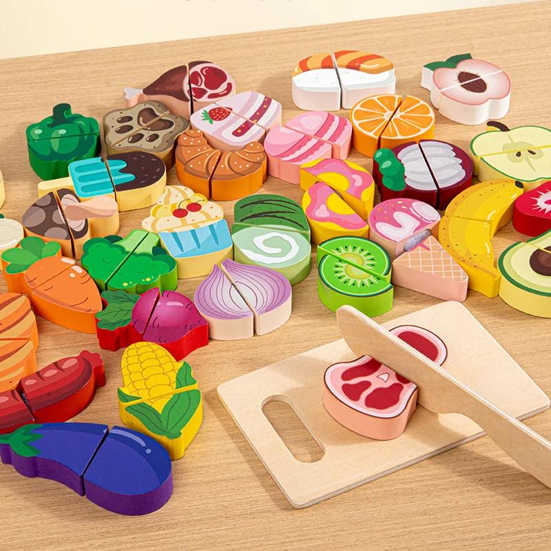 Simulation Kitchen Pretend Toy Wooden Classic Game Educational Toy for Children Kids Gift Cutting Fruit Vegetable Food Set Gifts