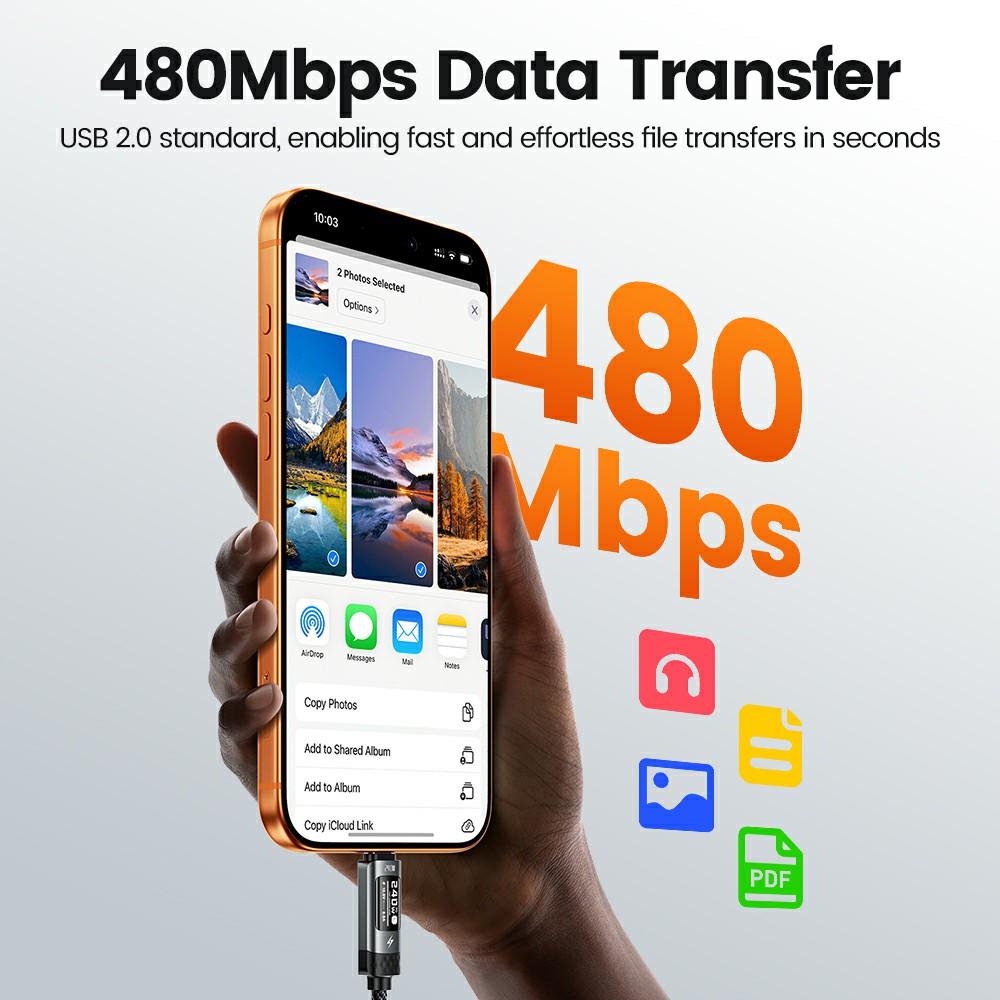 TOOCKI TX111C4 240W OLED Display USB-C Cable 1m Fast Charging Cord Data Transfer 480Mbps for Laptops/Tablets/Phones