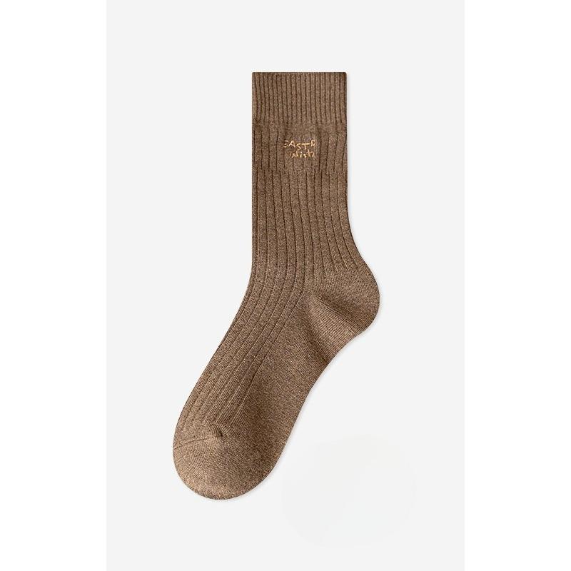 Women's Mid-calf Socks, Sweat-absorbing and Odor-proof Pure Cotton Socks, Breathable and Anti-pilling Pile Socks, Embroidered Versatile Socks