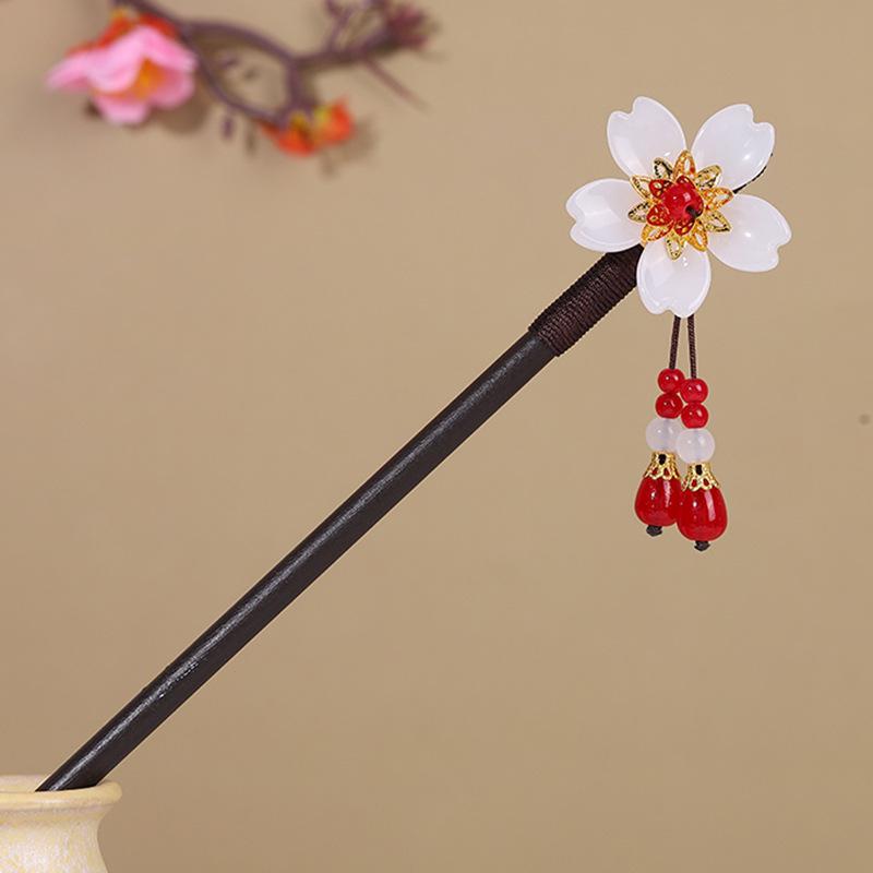 Vintage Tassel Wooden Hairpin for Women - Imitation Ebony Hanfu Accessory, Ancient Style Costume Hairpin