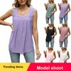 New Ruffled Hollow Square Neck Sleeveless Tuxedo Backless T-Shirt for Women