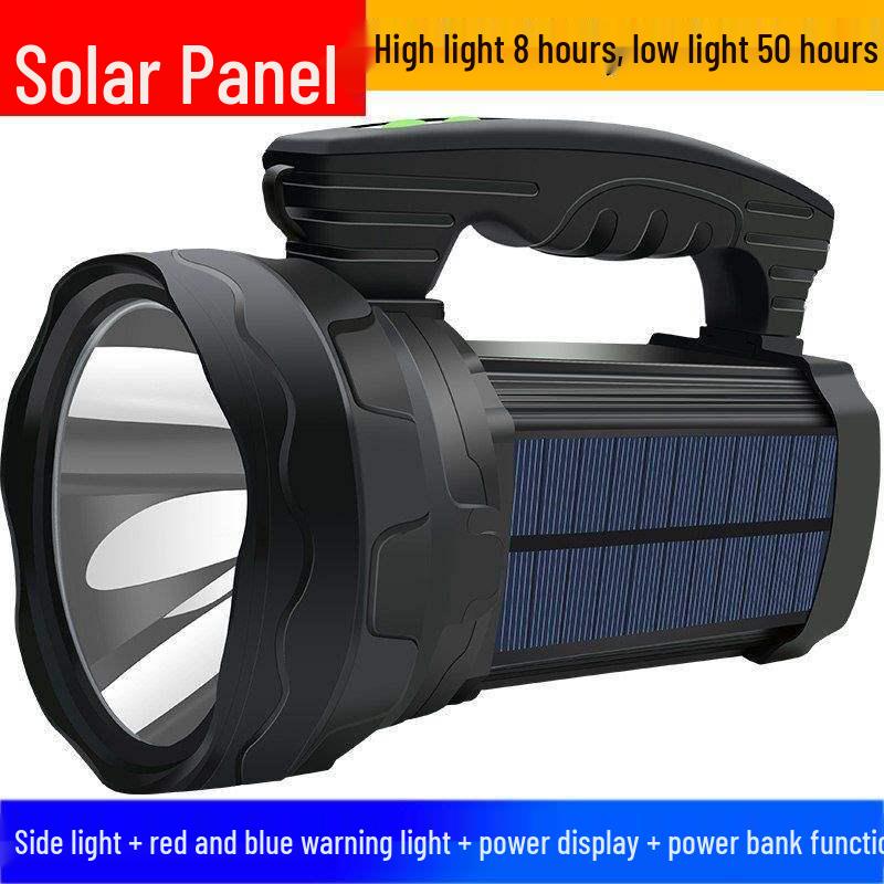 Rechargeable Solar LED Flashlight: High Power, Long Range, Waterproof, with Side Light & Remote Control.
