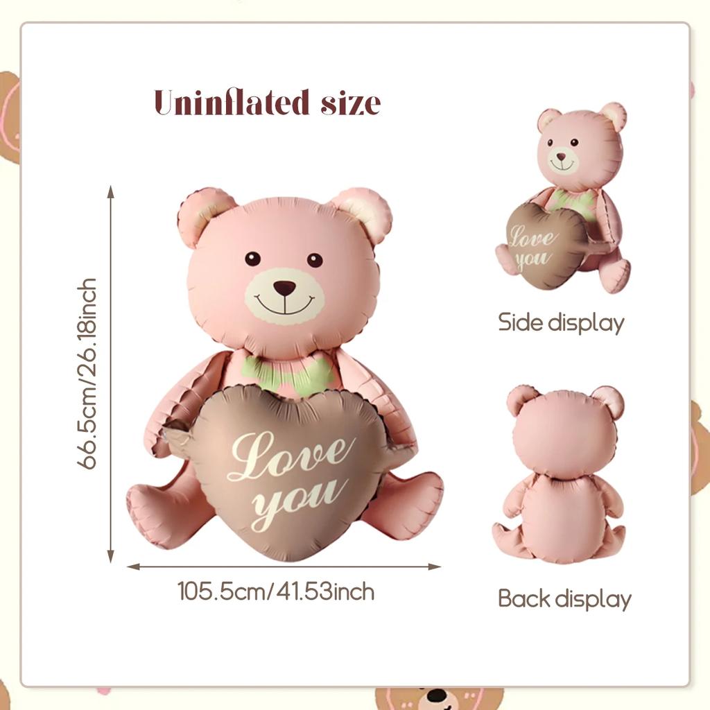 1pc 3D Cartoon Matte Heart Bear Aluminum Film Balloon - Birthday/Valentine's/Baby Shower Decor, Family Party Balloon Ornament