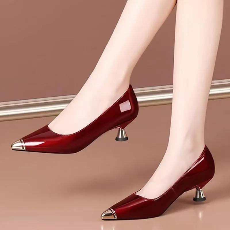 women fashion sexy high quality spring slip on stiletto heel shoes lady classic black summer heel pumps sapatos ab663