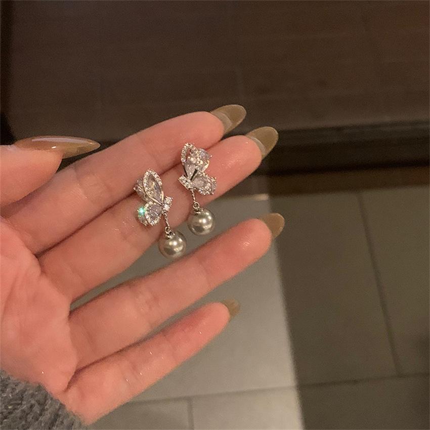 Super fairy zircon butterfly pearl earrings 2025 new stud earrings earrings clips