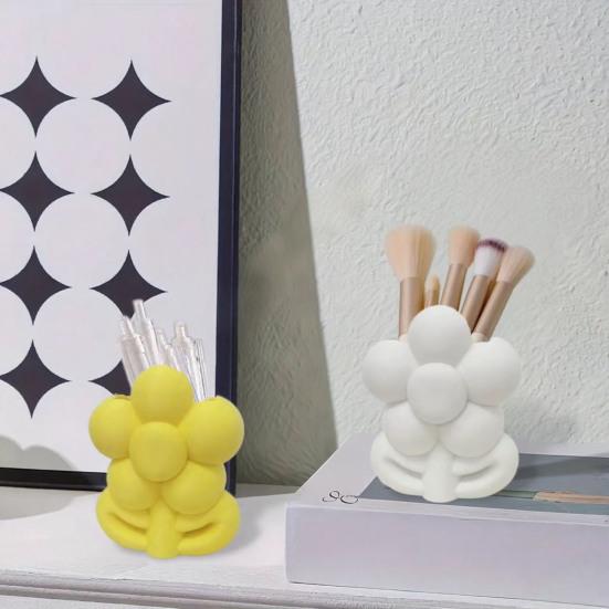 3D Printed Flower Shape Makeup Brush Holder, Floral Pen Pencil Holder, Aesthetic Cute Flower Home Decor, Desktop Organizer for Home Office