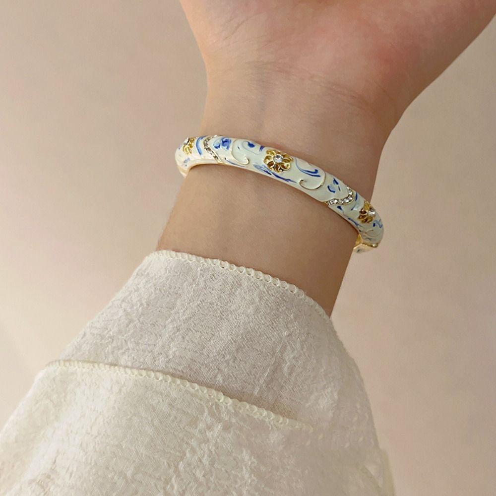 Chinese Vintage Cloisonne Bangle Traditional Women's Hand Bracelet Hollow Out Flower Bangle  Women