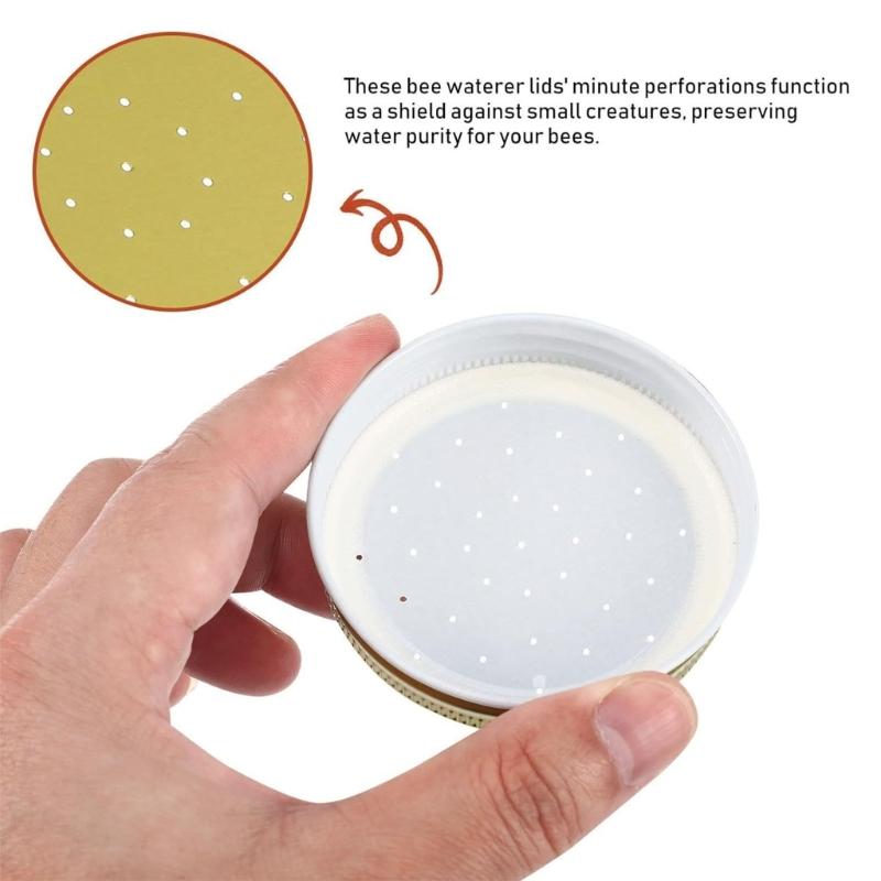 10Pcs Bees Entrance Feeders Perforated Iron Jar Lid Bees Hives Waterer Bees Canning Feeder Beekeeping Supplies