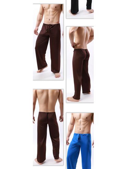 Pánské prodyšné volné pyžamové kalhoty - Hladké, chladivé a ležérní dlouhé domácí oblečení