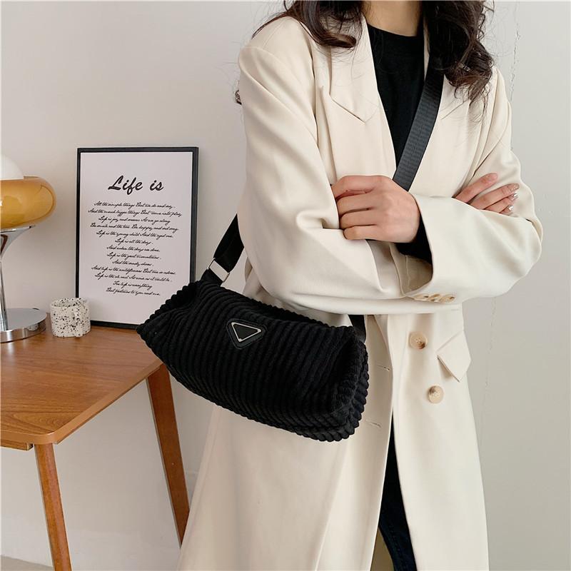 Trendy 2024 Women's Corduroy Crossbody Bag In Black White Gray Brown For Casual Style