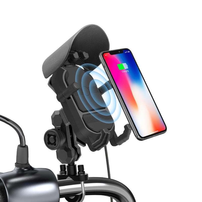 Motorcycle Phone Holder 15W Wireless Charger USB Fast Charging Bike Rack Support