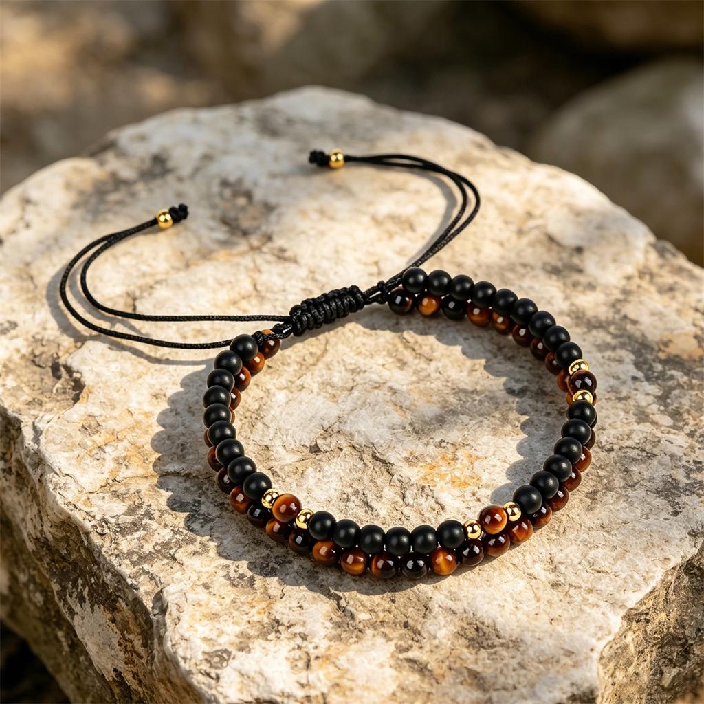 Double Woven, Jewelry Bracelet, Bead Bracelet, Adjustable Tiger Eye Crystal Bracelet.